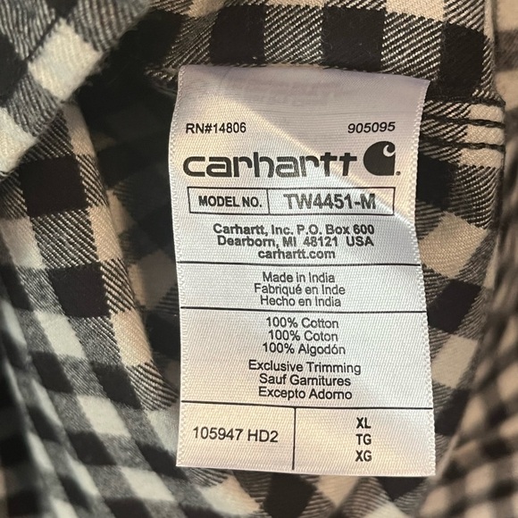 Carhartt Men's Loose Fit Plaid Flannel Shirt Black/White Size: XL - Picture 7 of 9